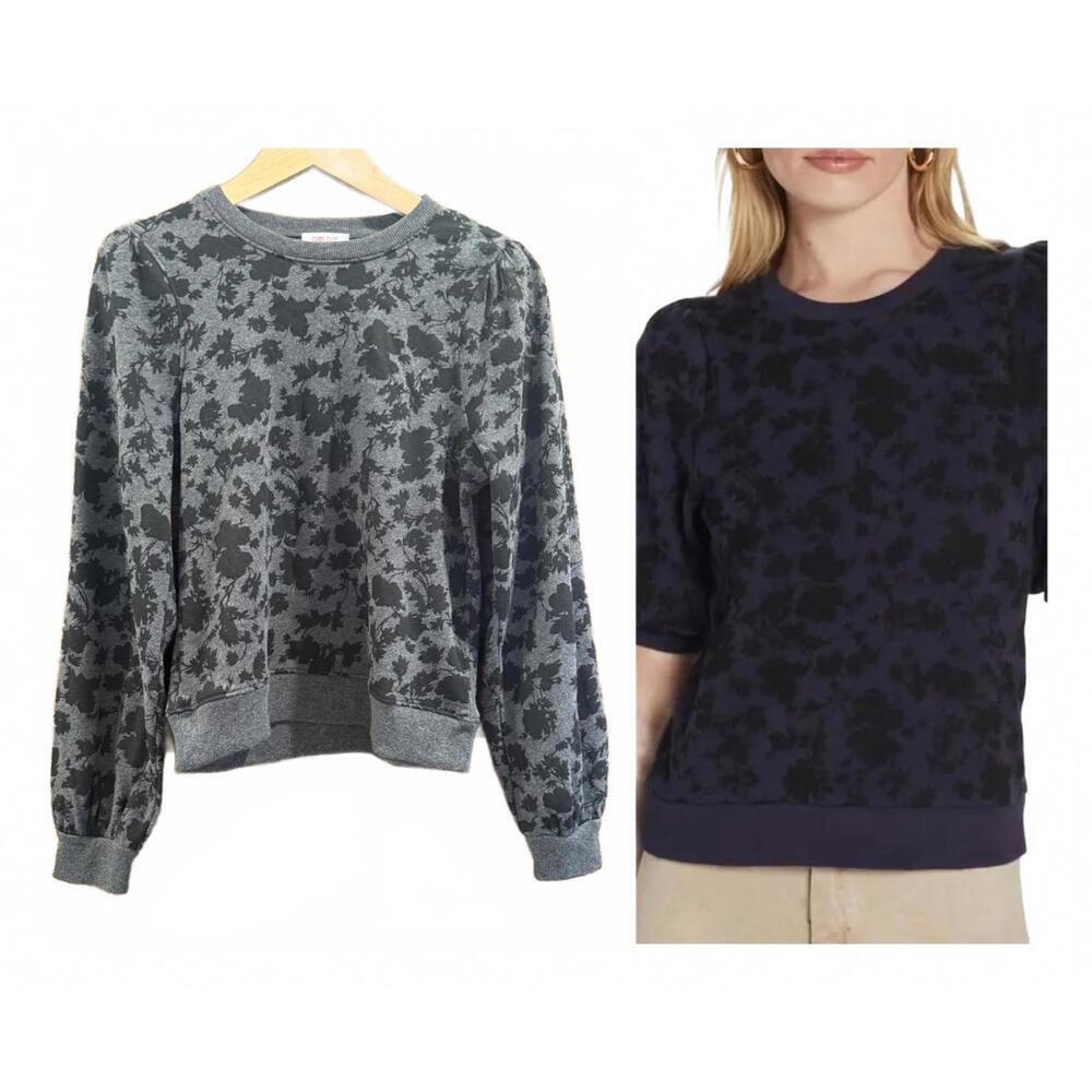 Goldie Puff Sleeve Rococo Print Grey Sweatshirt